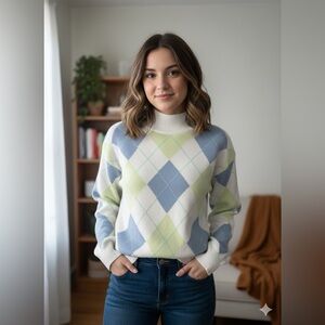 Papillon Blanc Argyle Sweater in Blue and Green